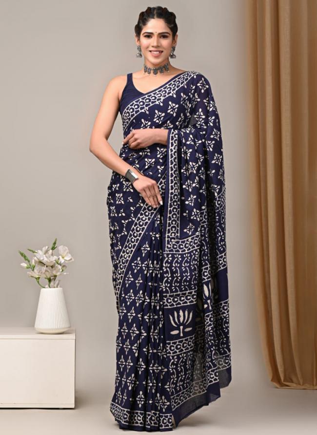 Cotton Black Casual Wear Printed Saree